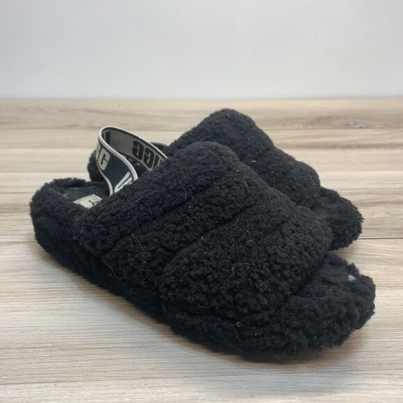 UGG Australia Fluff Yeah Slide Sandals Slingback Womens Size US 8 - Black - Picture 1 of 11